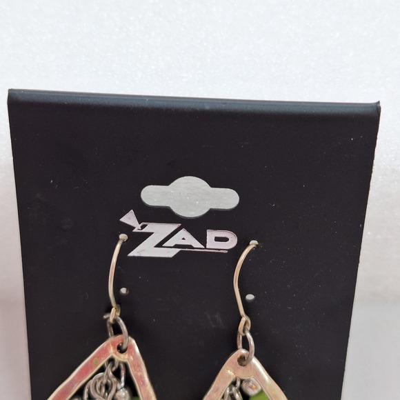 Zad Womens Fish Hook Faux Jeweled Dangle Earrings Textured Silver tone Boho Chic - Picture 4 of 5